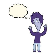 cartoon vampire man with thought bubble N90