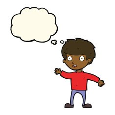 cartoon happy boy with thought bubble N172