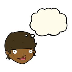 cartoon happy female face with thought bubble N142