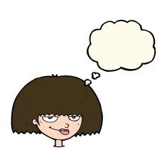 cartoon mean female face with thought bubble N8