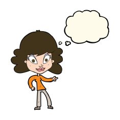 cartoon woman pointing with thought bubble N166