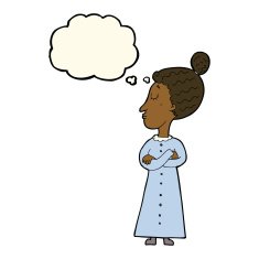 cartoon strict victorian teacher with thought bubble N7