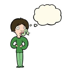 cartoon woman sticking out tongue with thought bubble N8