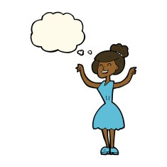 cartoon woman with raised arms thought bubble N7