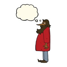 cartoon bearded old man with thought bubble N26