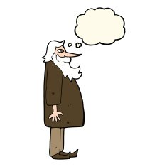 cartoon bearded old man with thought bubble N27
