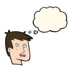 cartoon unhappy face with thought bubble N16