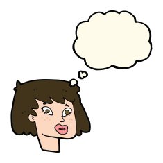 cartoon pretty female face with thought bubble N79
