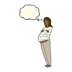 cartoon pregnant woman with thought bubble N14
