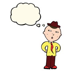 cartoon man wearing hat with thought bubble N8