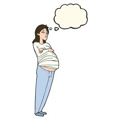 cartoon pregnant woman with thought bubble N15