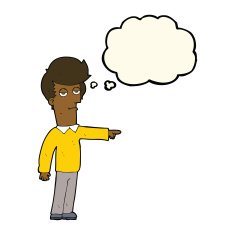 cartoon pointing man with thought bubble N60