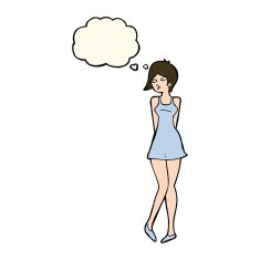 cartoon pretty woman in dress with thought bubble N36