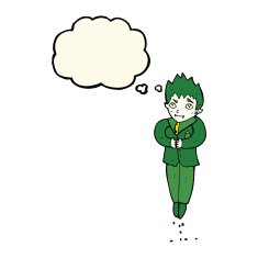 cartoon floating vampire with thought bubble N8