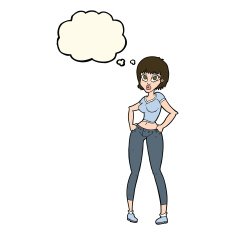 cartoon pretty woman with thought bubble N210