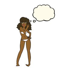 cartoon pretty woman in bikini with thought bubble N6