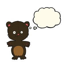 cartoon happy black bear with thought bubble N8