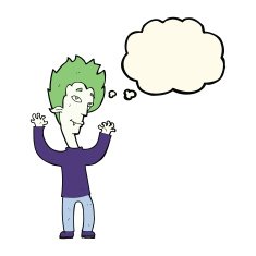 cartoon vampire man with thought bubble N91