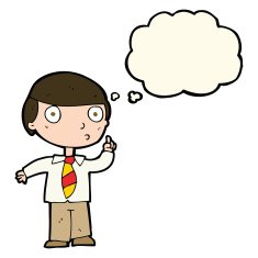 cartoon school boy with thought bubble N8