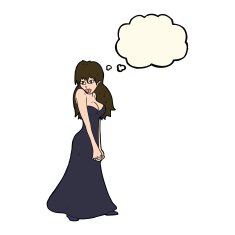 cartoon pretty woman in dress with thought bubble N38