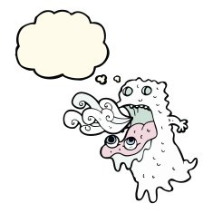 cartoon gross ghost with thought bubble N28