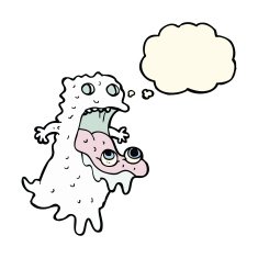 cartoon gross ghost with thought bubble N29