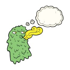 cartoon gross ghost with thought bubble N30