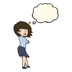 cartoon happy woman with thought bubble N190
