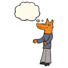 cartoon fox man with thought bubble N43