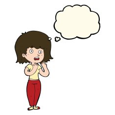 cartoon shocked woman with thought bubble N75