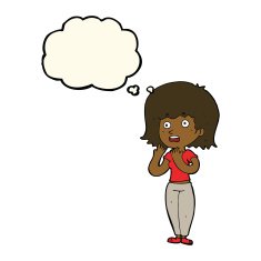 cartoon shocked woman with thought bubble N76