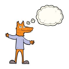 cartoon fox man with thought bubble N44
