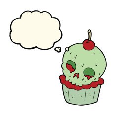cartoon halloween cup cake with thought bubble N6