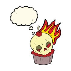 cartoon halloween cup cake with thought bubble N7