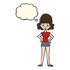 cartoon surprised woman with thought bubble N192
