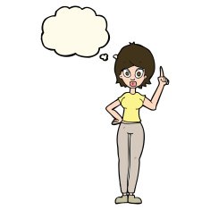 cartoon woman explaining her point with thought bubble N21