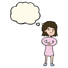 cartoon happy woman with thought bubble N192