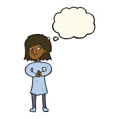 cartoon happy woman with thought bubble N193