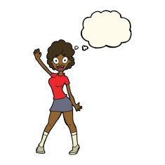 cartoon woman dancing with thought bubble N23