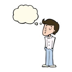 cartoon calm man with thought bubble N6