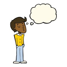 cartoon calm man with thought bubble N7