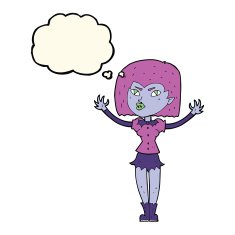 cartoon vampire girl with thought bubble N173