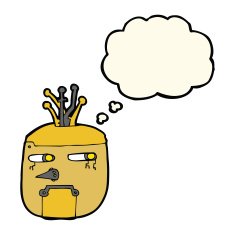cartoon robot head with thought bubble N46