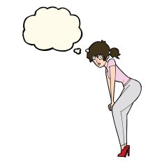 cartoon woman posing with thought bubble N21