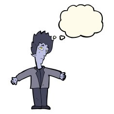 cartoon vampire man with thought bubble N92