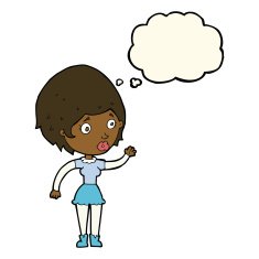 cartoon woman waving with thought bubble N271