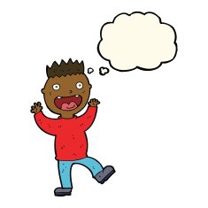cartoon crazy happy man with thought bubble N7