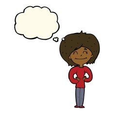 cartoon happy woman with thought bubble N195