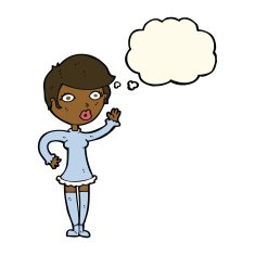 cartoon pretty woman waving with thought bubble N62