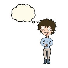 cartoon crazy excited woman with thought bubble N14